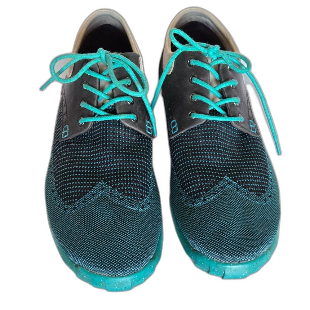 John Fluevog Orbit Teal Blue Wingtip Brogue Sneaker Shoes Sz 12 Retro-Futurism